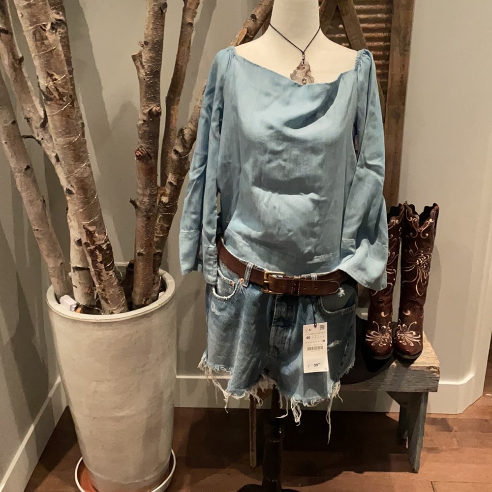 Anthropologie Off the shoulder chambray top